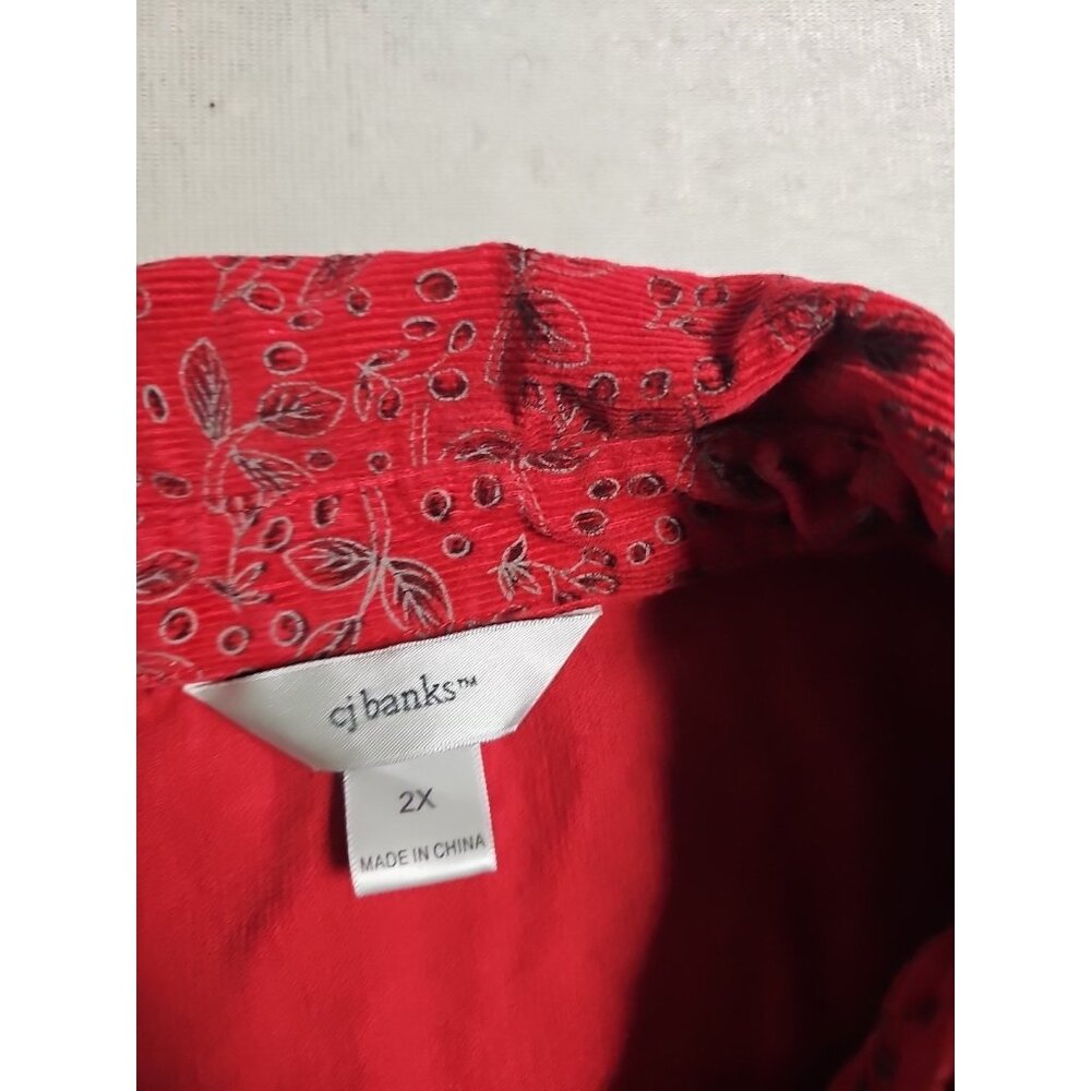 CJ Banks‎ 2XL red floral corduroy long sleeve Button Down Cottage Core Granny - Picture 4 of 6
